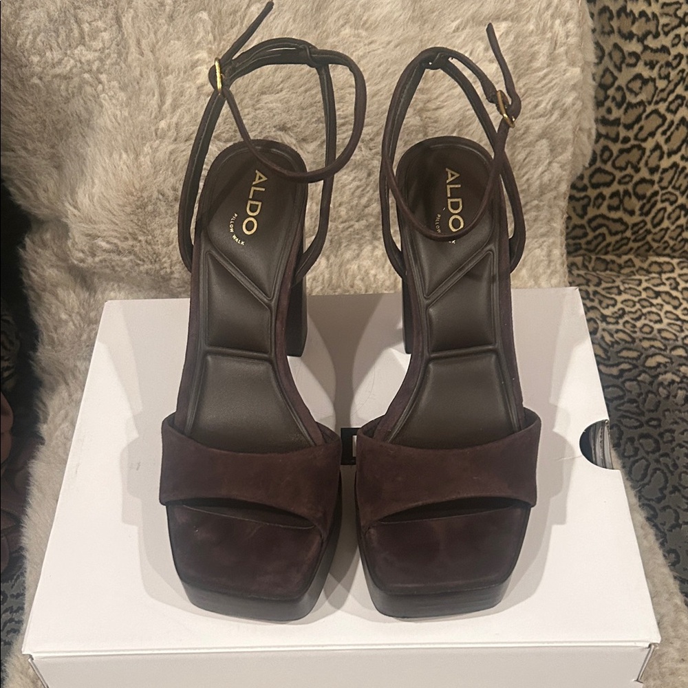 Aldo Dark Brown Strappy Platform Heels - Picture 3 of 6